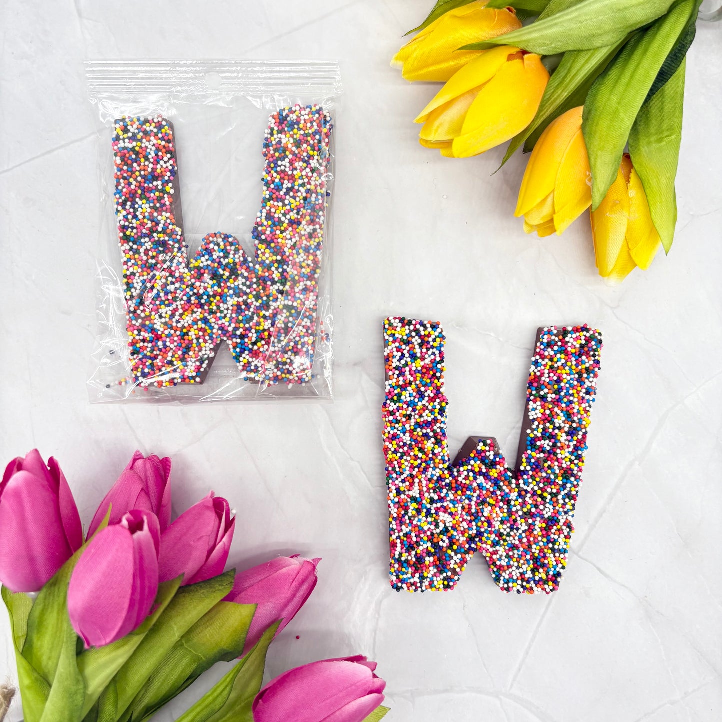 Milk Chocolate Letter W with Sprinkles