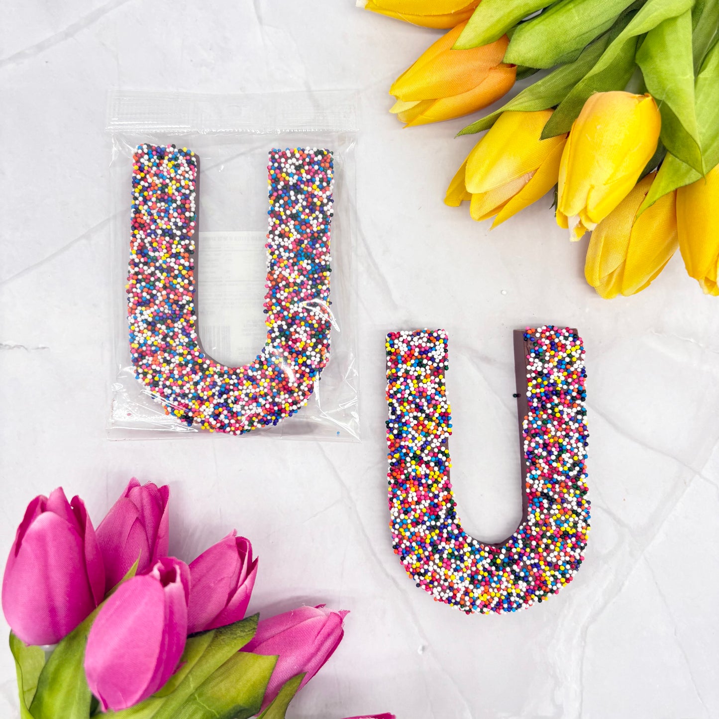 Milk Chocolate Letter U with Sprinkles