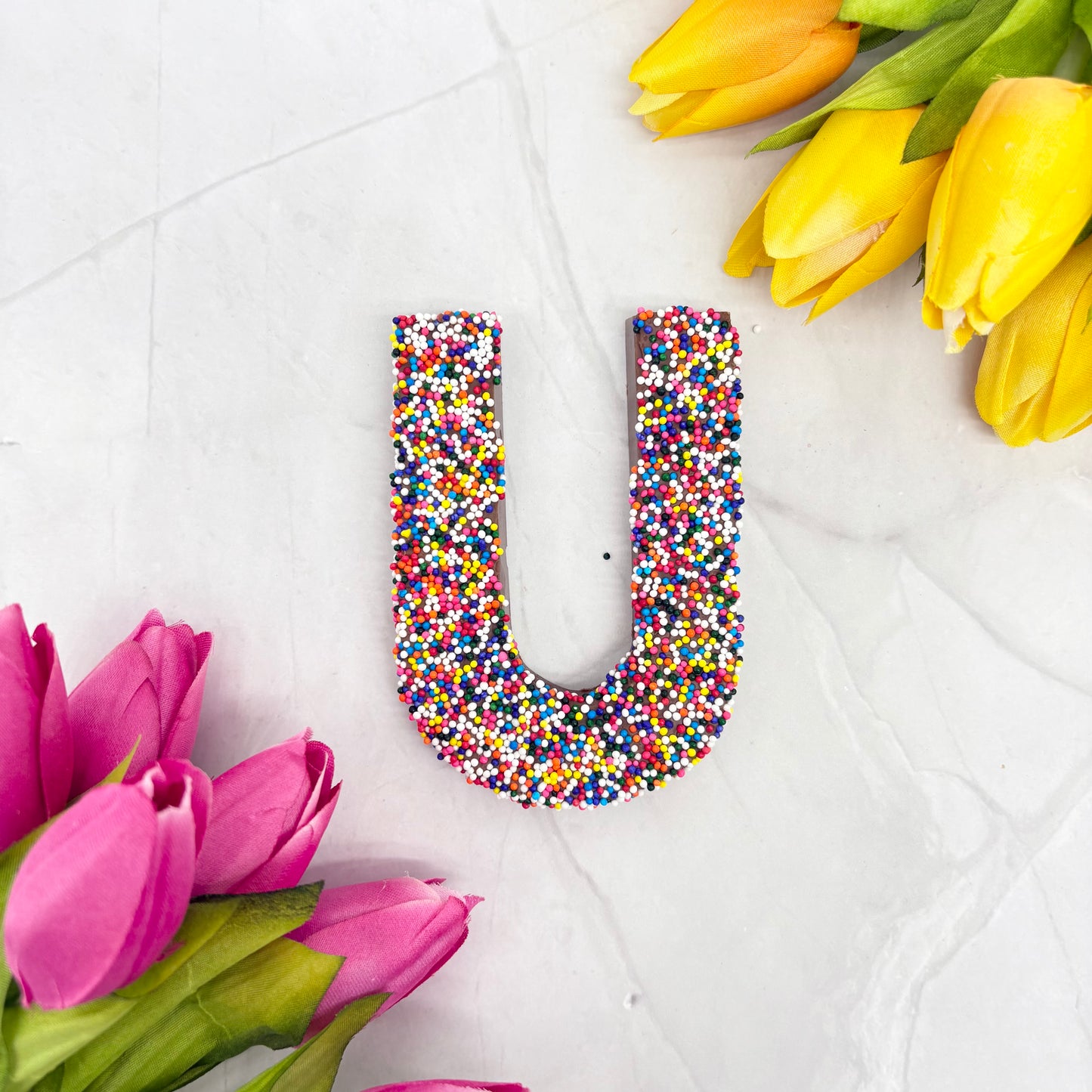 Milk Chocolate Letter U with Sprinkles