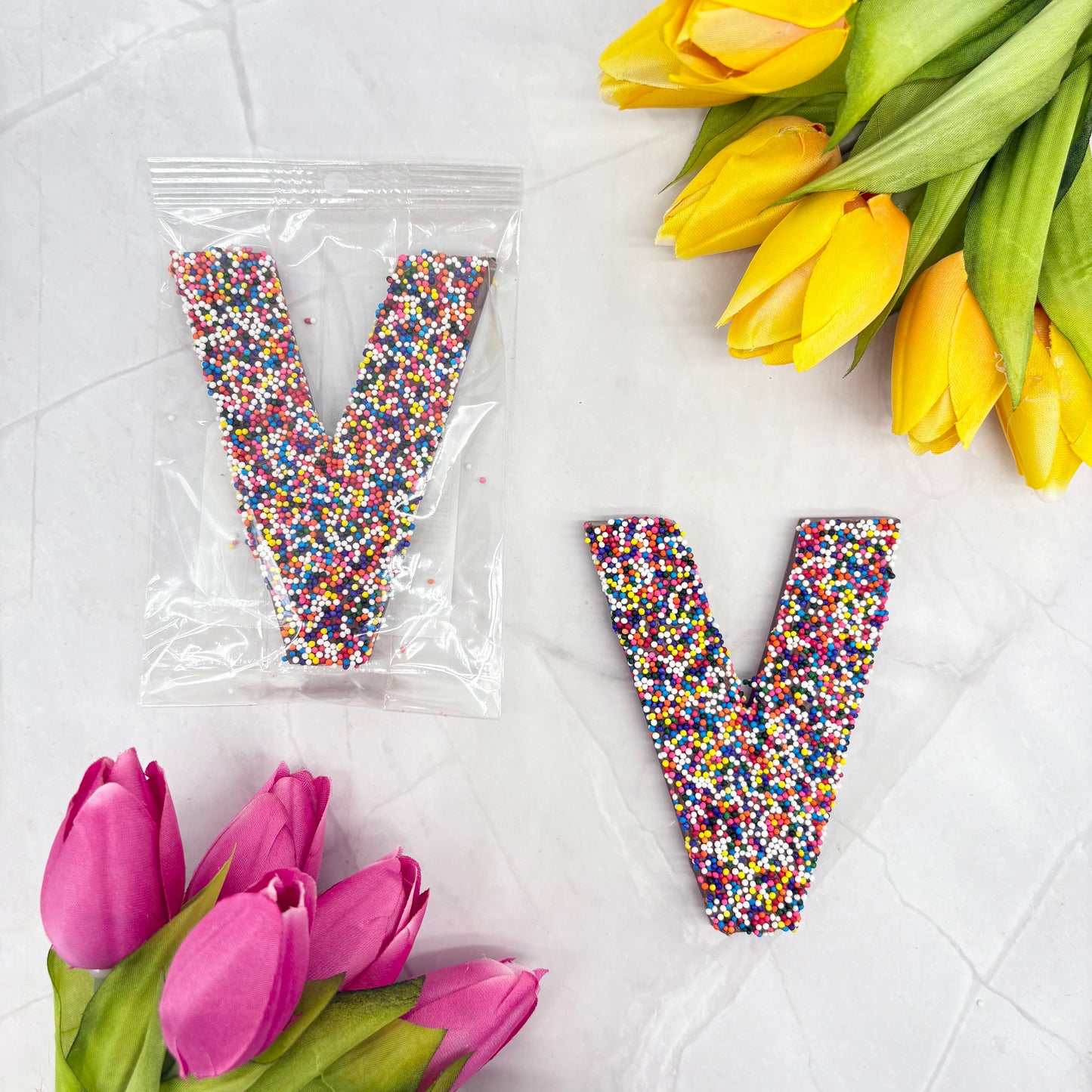 Milk Chocolate Letter V with Sprinkles