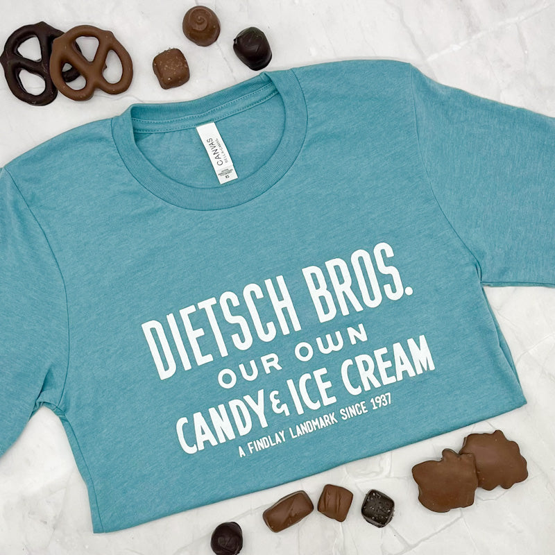 Blue Lagoon t-shirt with white Dietsch Brothers logo