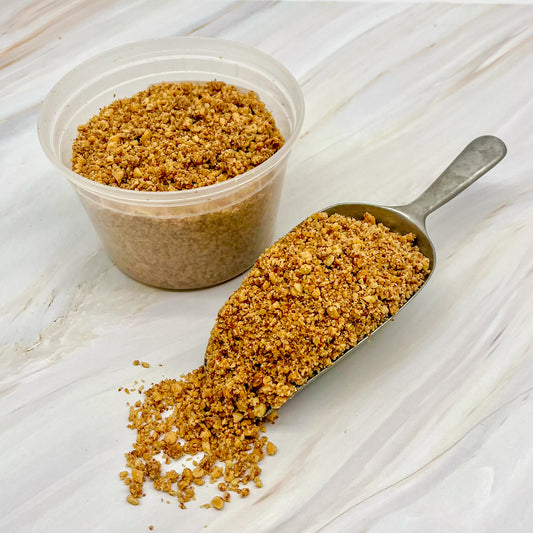 Half pound container of finely crushed nuts