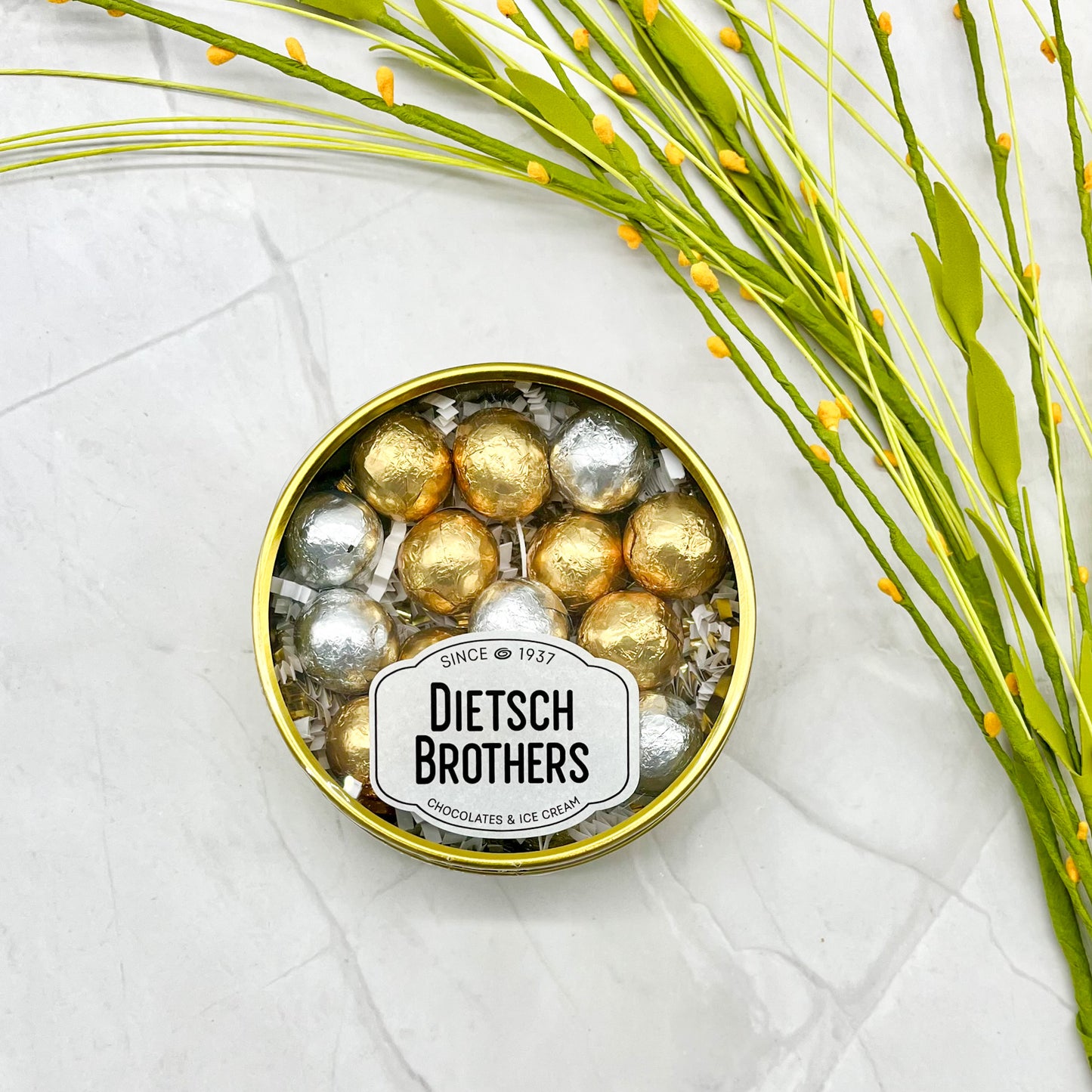 Gold Tin of Foiled Milk Chocolate Balls