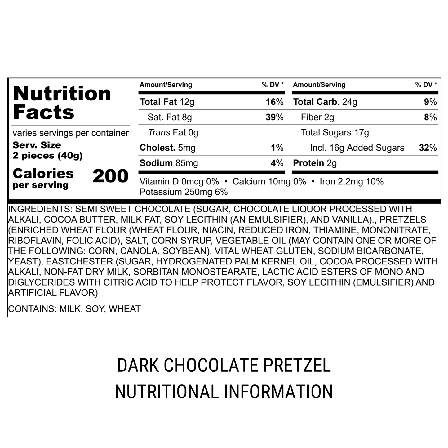 Dark chocolate covered pretzel nutrition information