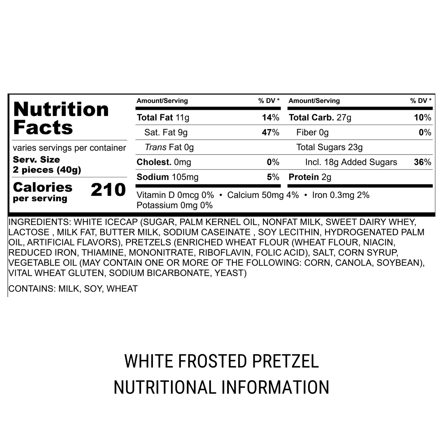 White chocolate covered pretzel nutrition information