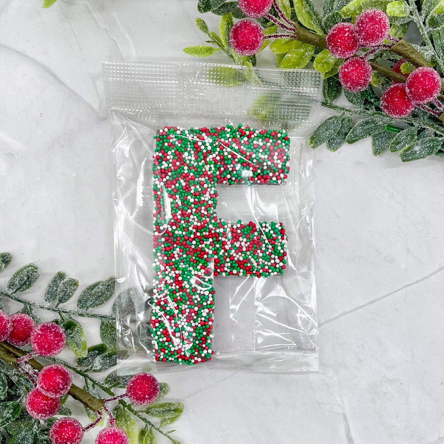 Milk Chocolate Letter F with Holiday Sprinkles