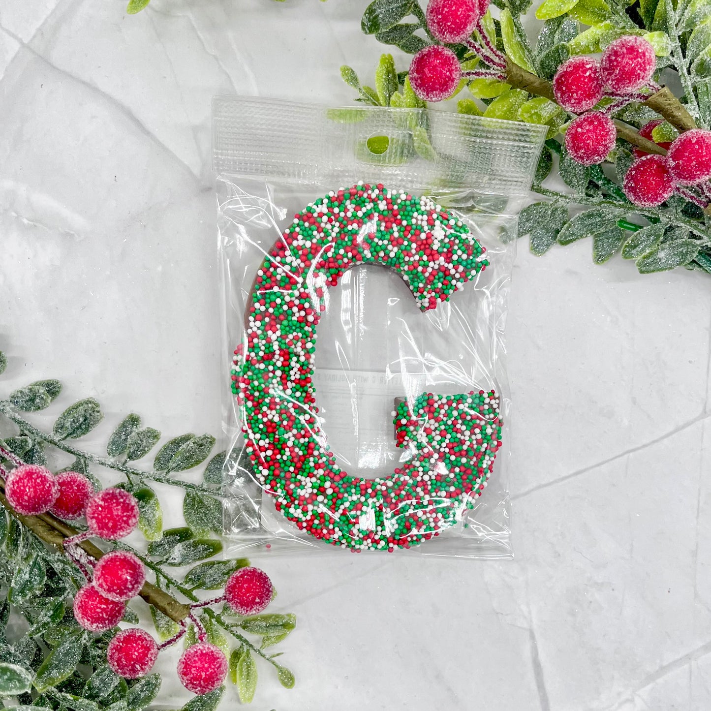 Milk Chocolate Letter G with Holiday Sprinkles