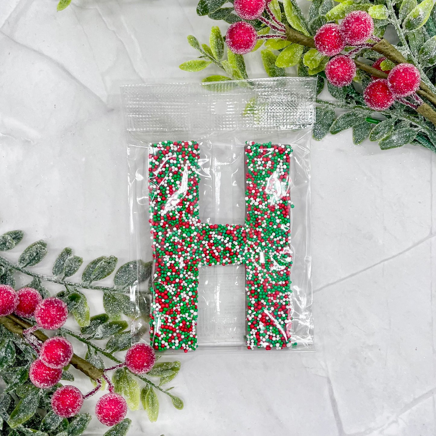 Milk Chocolate Letter H with Holiday Sprinkles