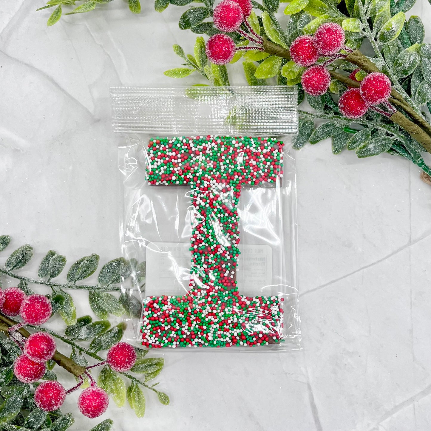 Milk Chocolate Letter I with Holiday Sprinkles