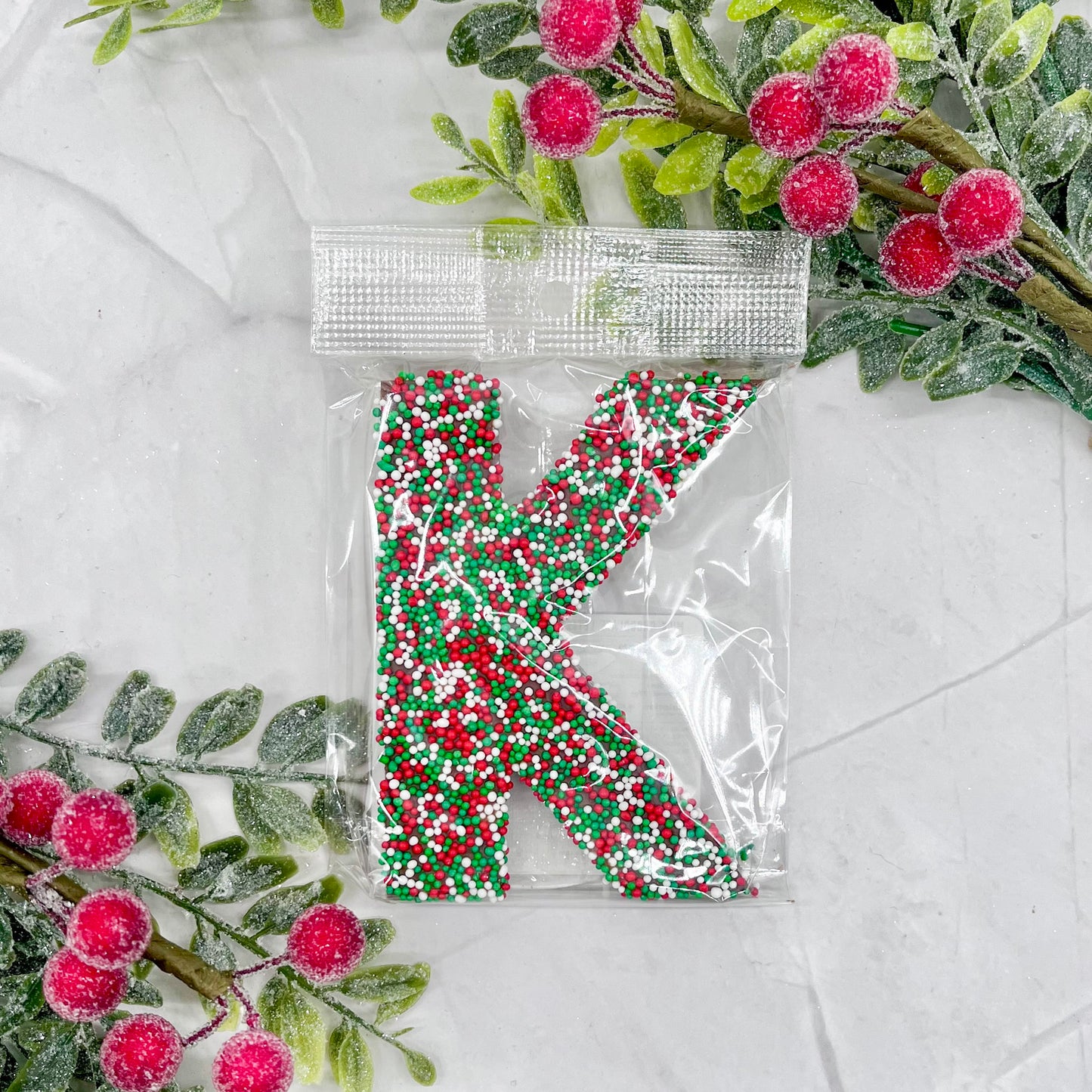 Milk Chocolate Letter K with Holiday Sprinkles