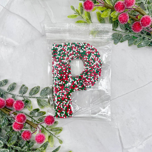 Milk Chocolate Letter P with Holiday Sprinkles