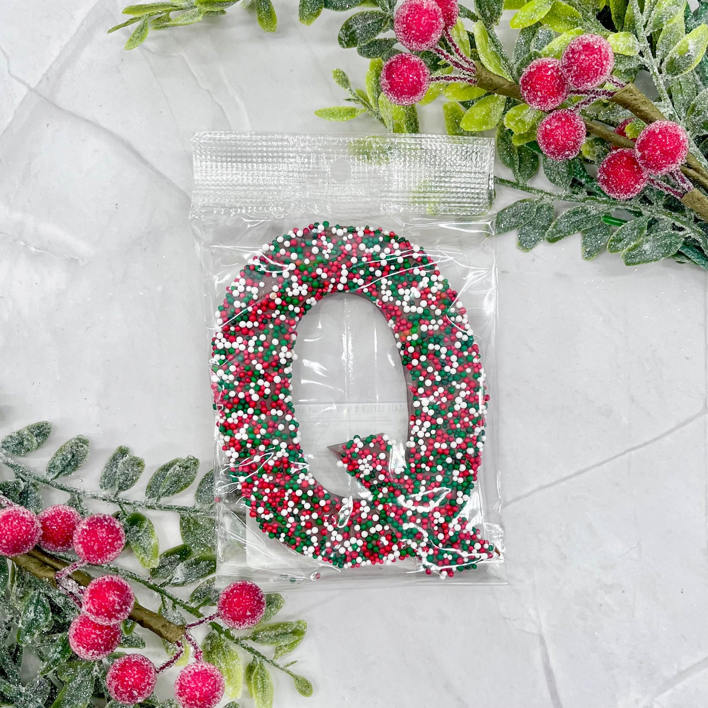 Milk Chocolate Letter Q with Holiday Sprinkles