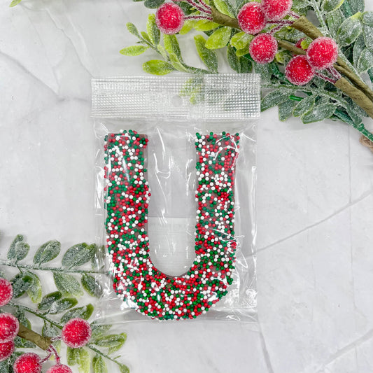 Milk Chocolate Letter U with Holiday Sprinkles