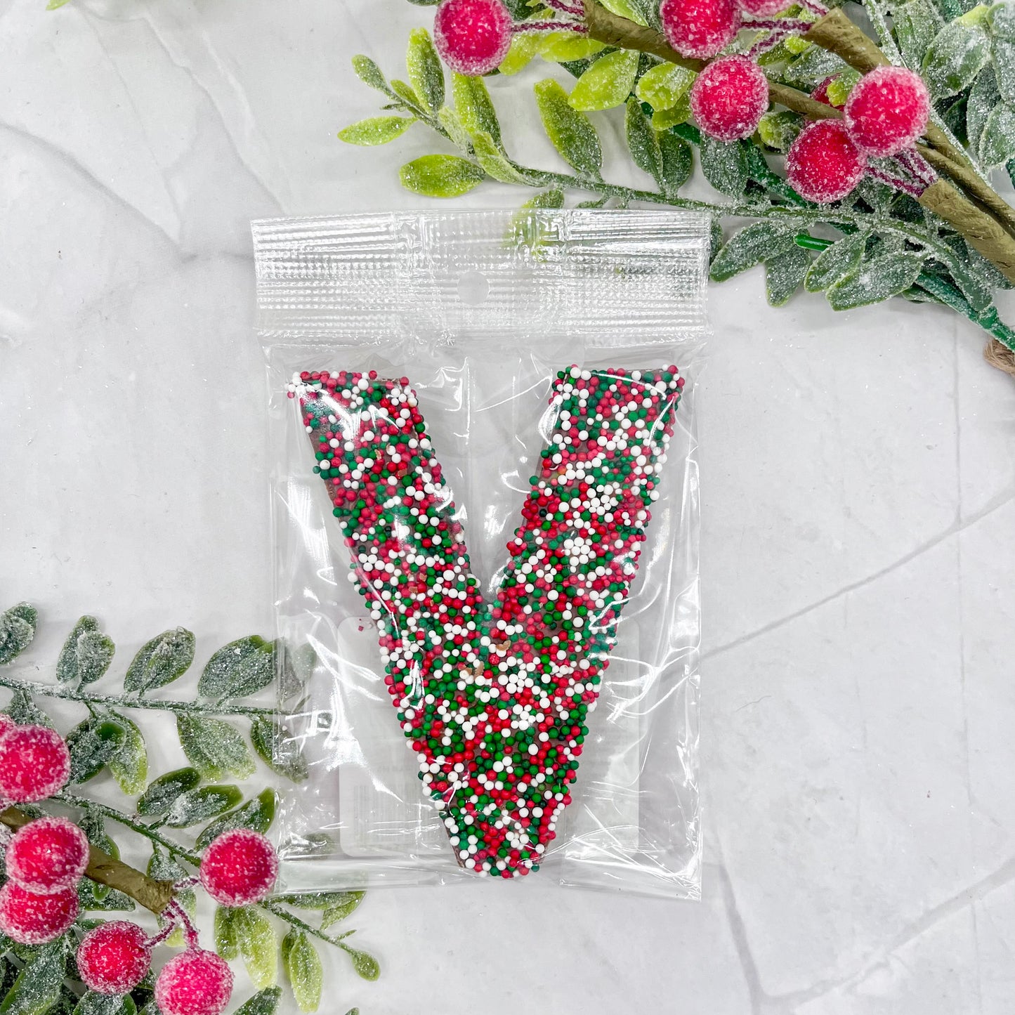 Milk Chocolate Letter V with Holiday Sprinkles