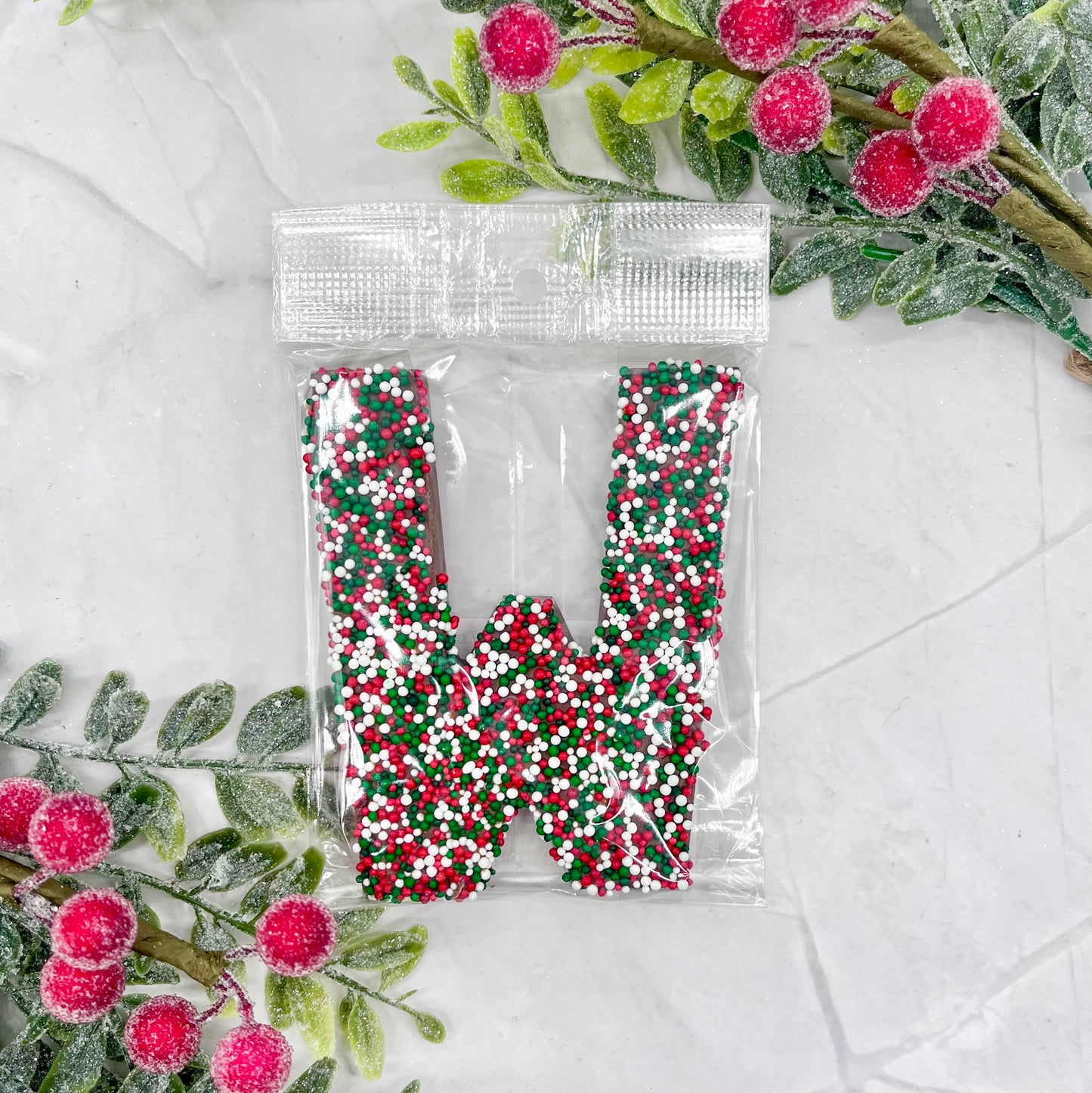 Milk Chocolate Letter W with Holiday Sprinkles