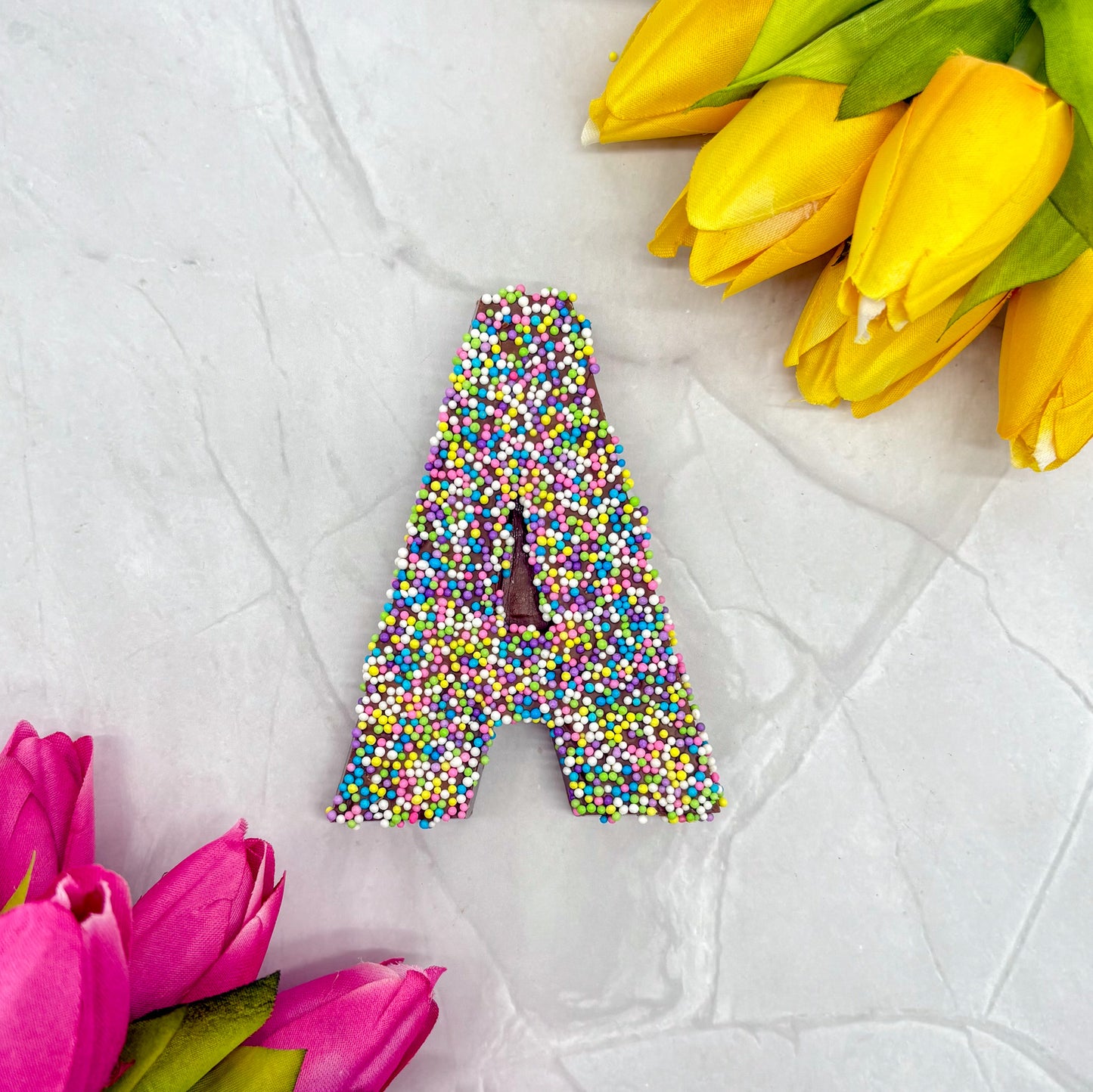 Milk Chocolate Letter A with Sprinkles