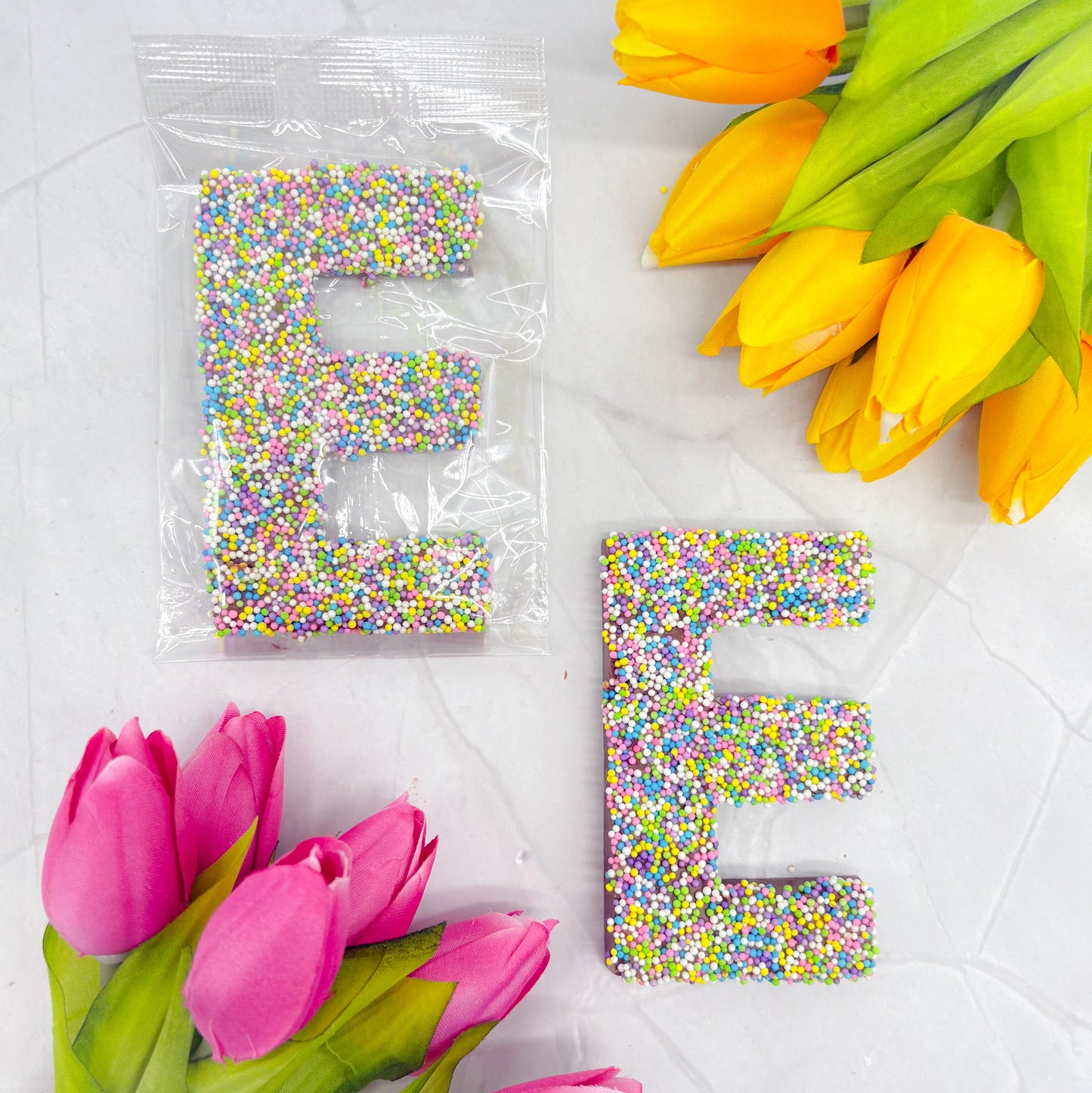 Milk Chocolate Letter E with Sprinkles
