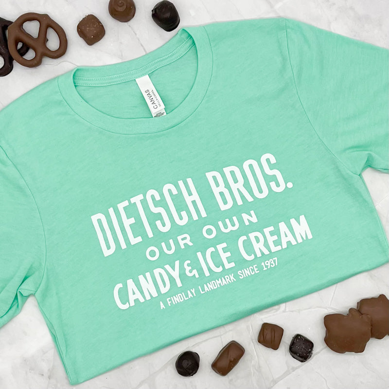 Mint green t-shirt with white Dietsch Brothers logo
