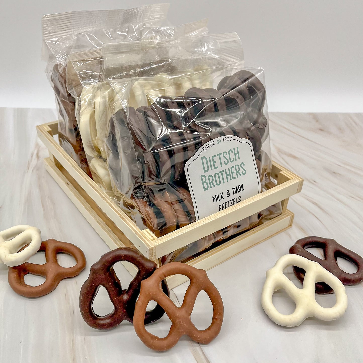 One pound clear bag of chocolate covered pretzels