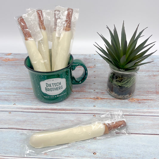 Caramel and Peanut Butter Dipped Pretzel Rods