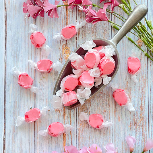 Cinnamon flavored taffy with a solid red color