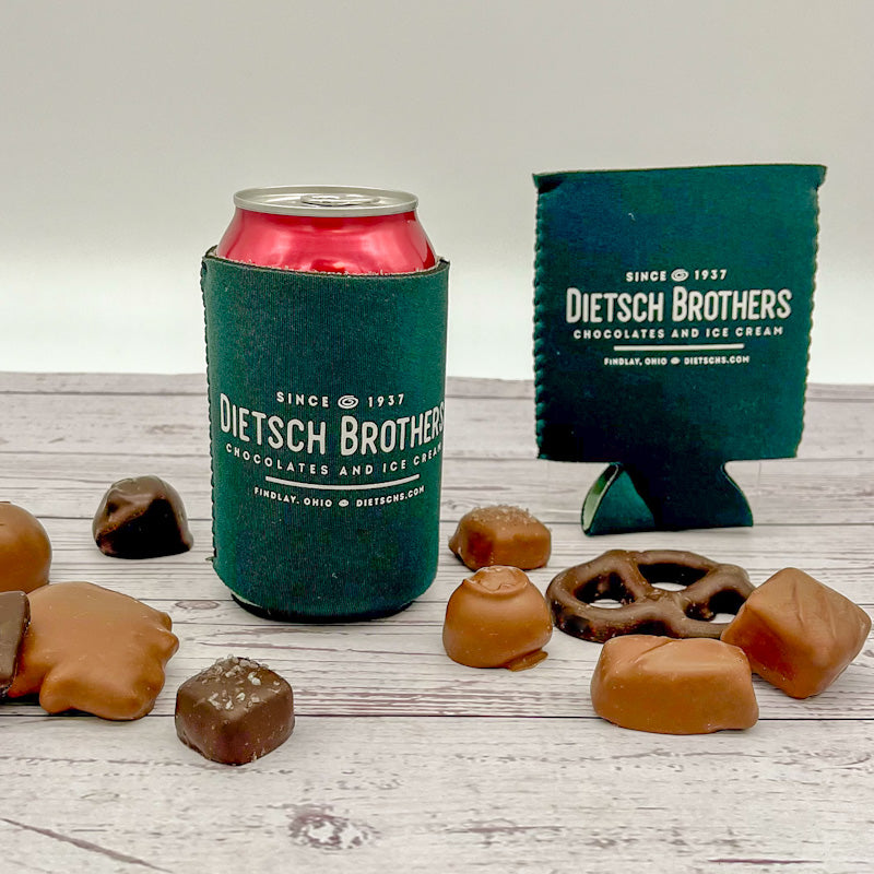 Magnetic dark grey koozie with white Dietsch Brothers logo