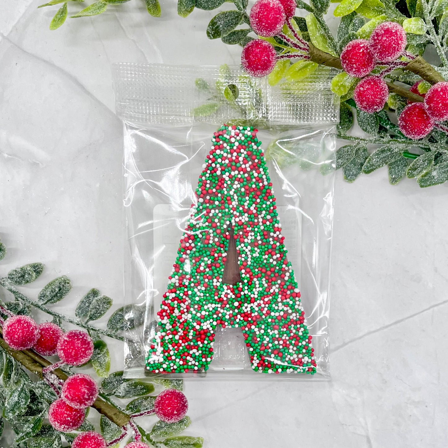 Milk Chocolate Letter A with Holiday Sprinkles