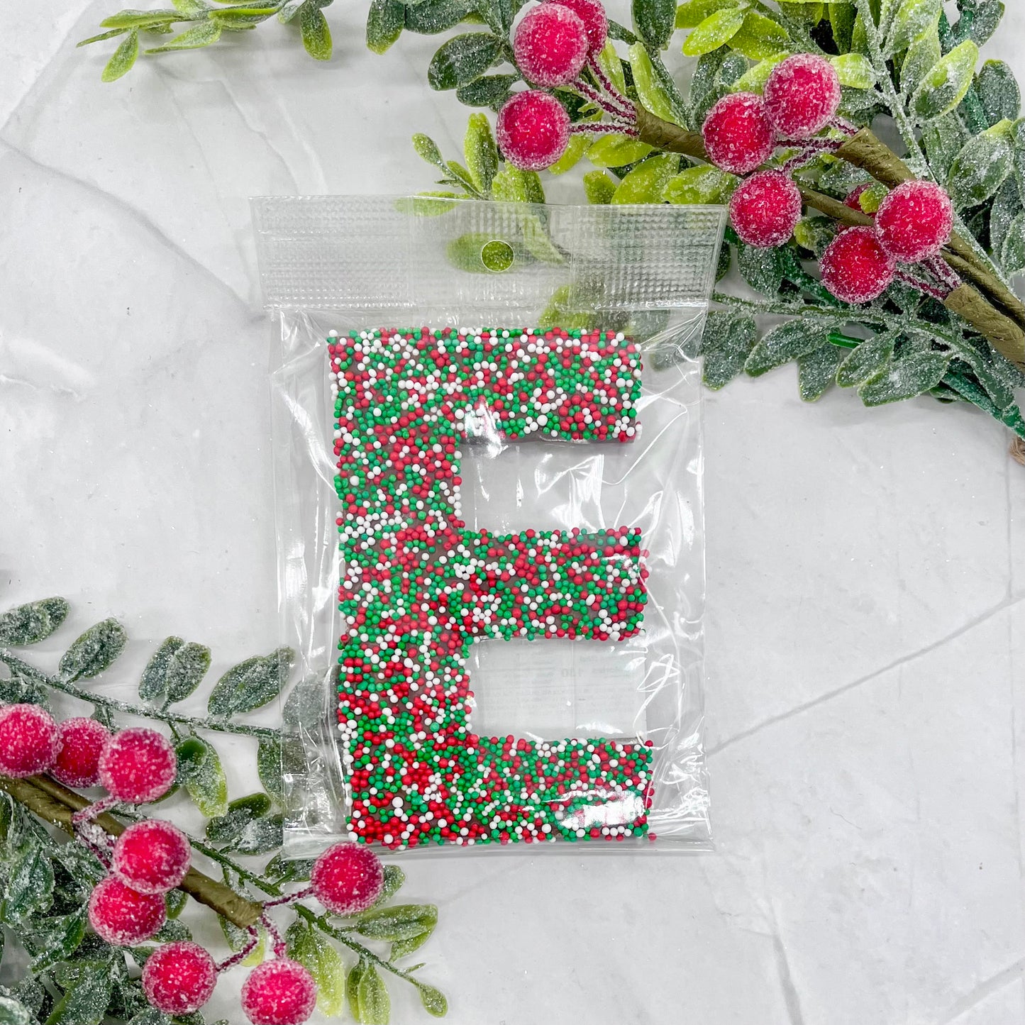 Milk Chocolate Letter E with Holiday Sprinkles