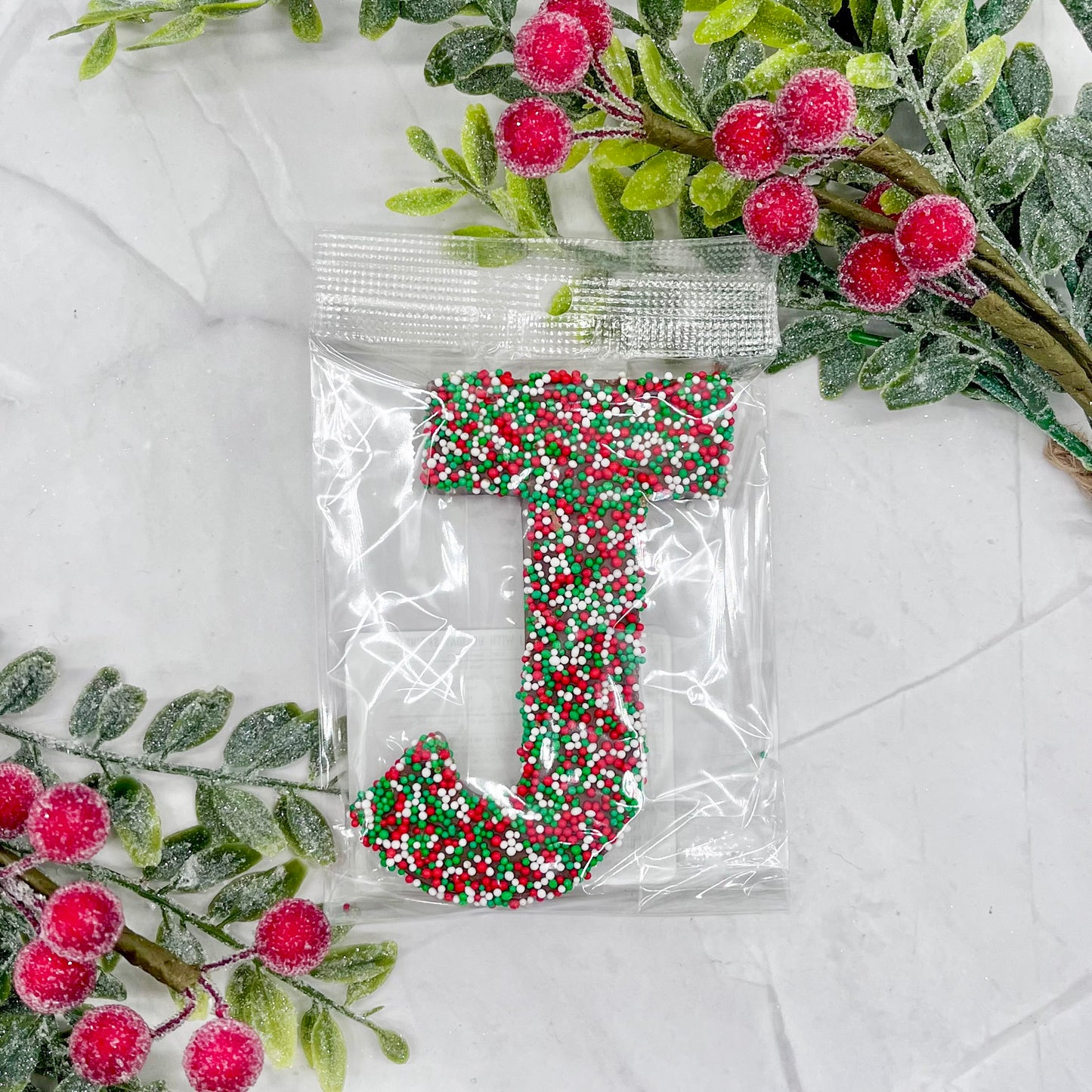 Milk Chocolate Letter J with Holiday Sprinkles
