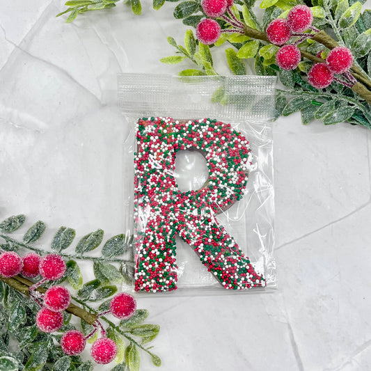 Milk Chocolate Letter R with Holiday Sprinkles
