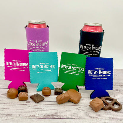 Assorted colors of magnetic koozies with white Dietsch Brothers logo