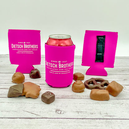 Magnetic magenta koozie with white Dietsch Brothers logo