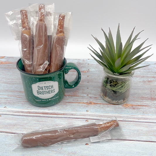 Caramel and Peanut Butter Dipped Pretzel Rods
