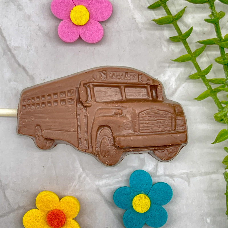 Milk chocolate school bus mold sucker