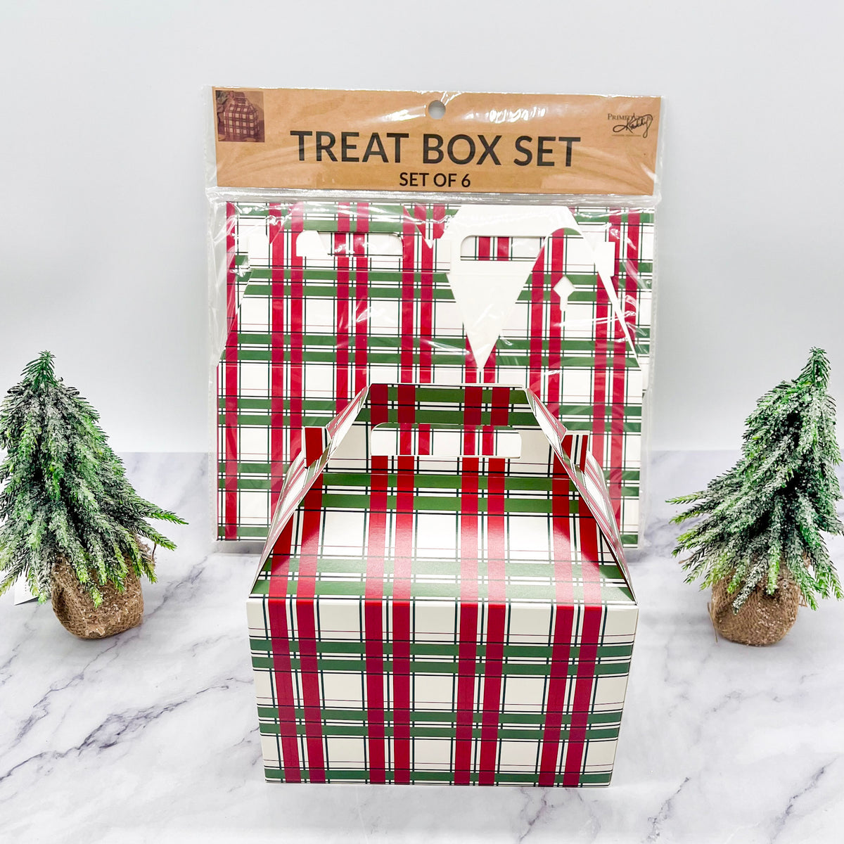 Set of Six Holiday Plaid Treat Boxes