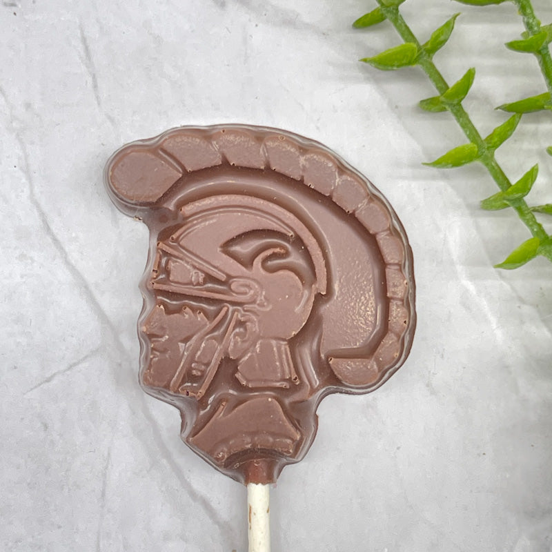 Milk chocolate Trojan head mold sucker