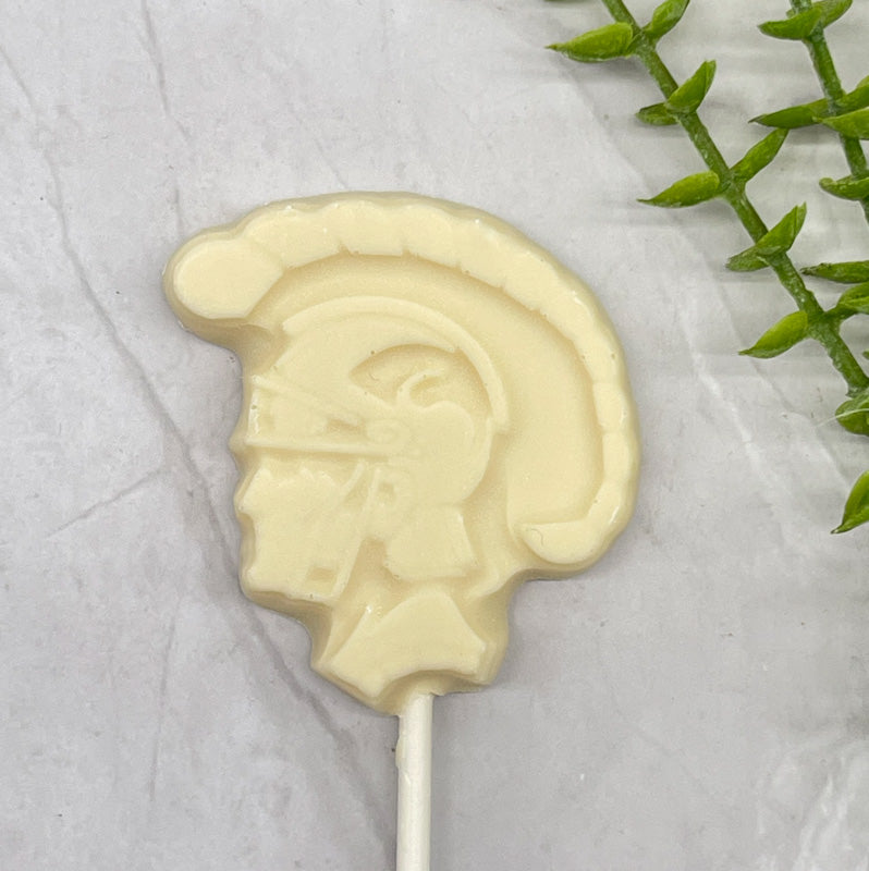 White chocolate Trojan head mold sucker